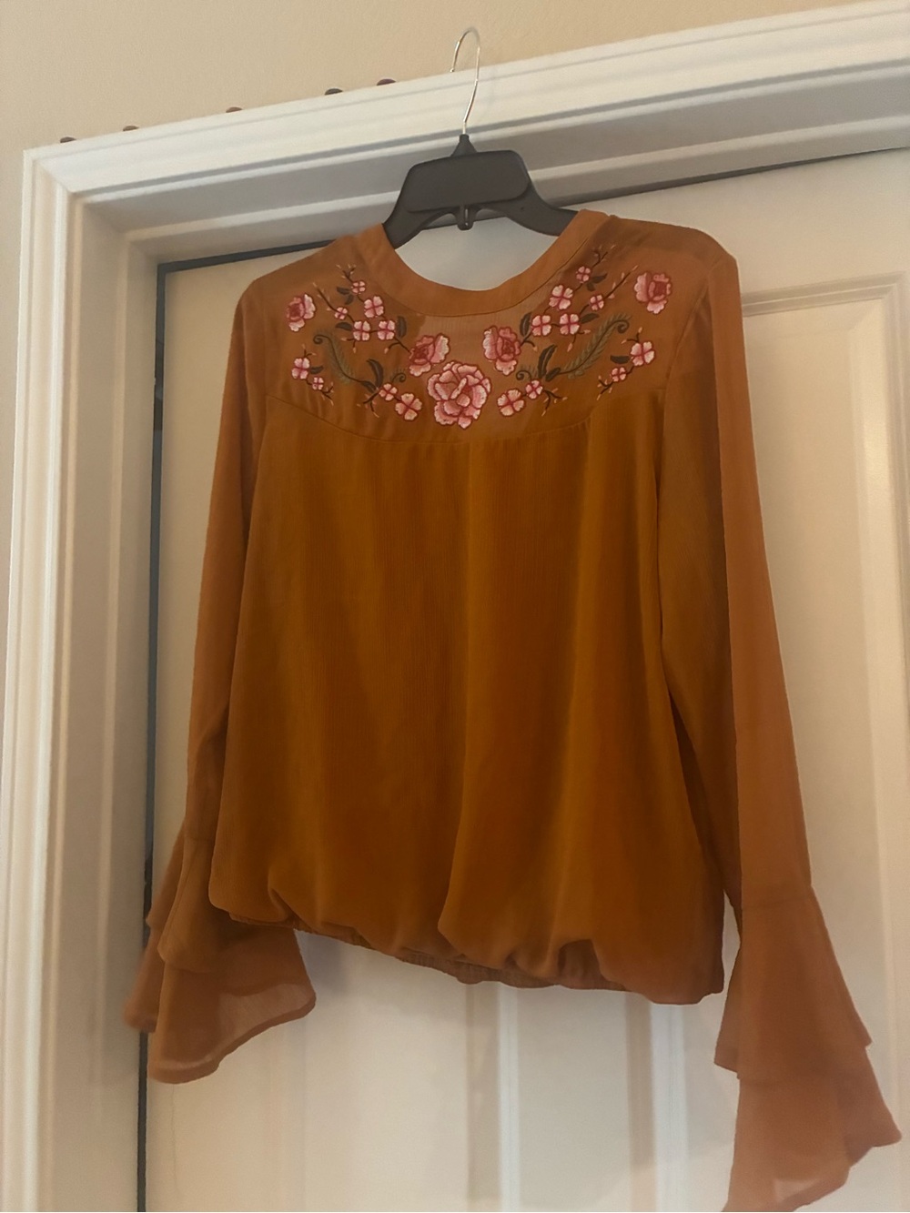 C Rust Blouse with Pink Floral Embroidery
